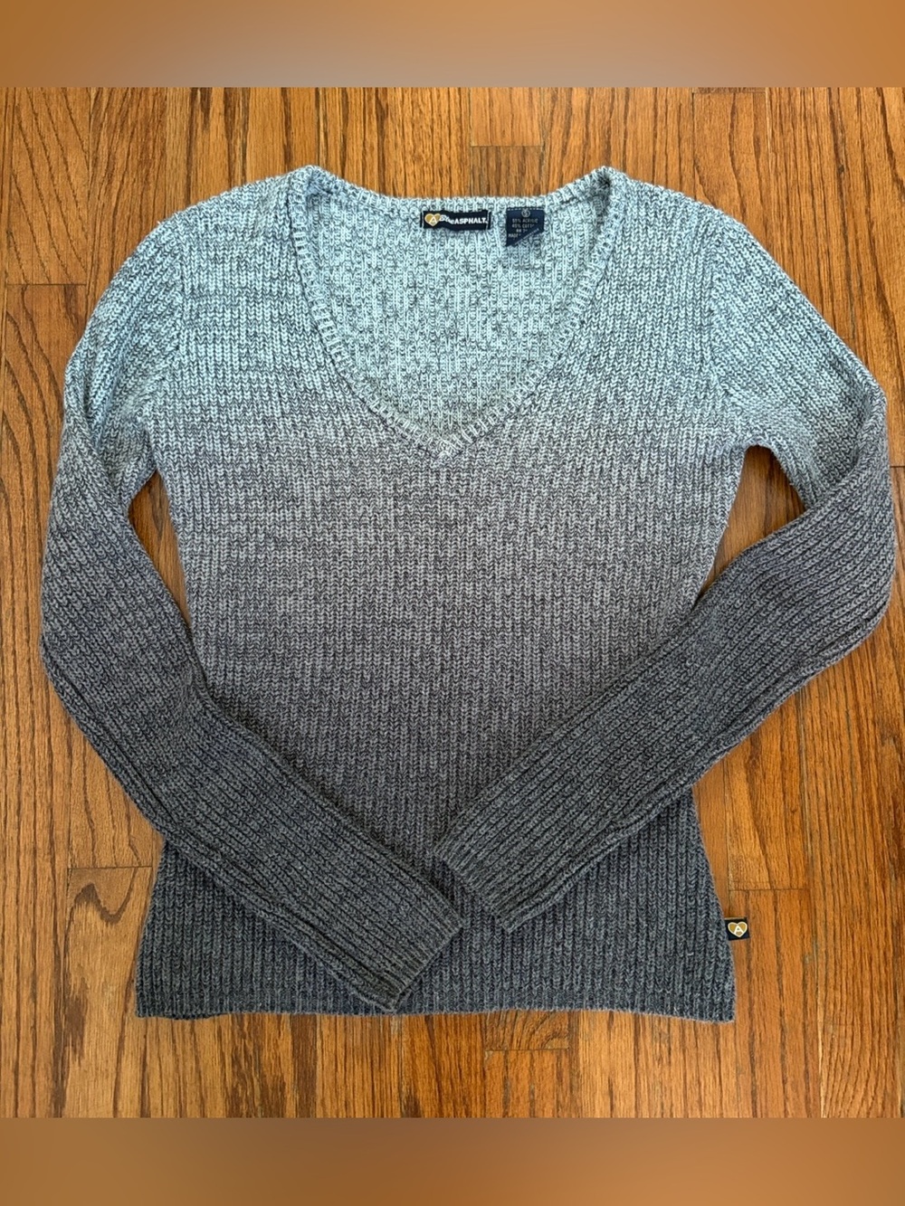 Vintage Y2K Blue Asphalt Gray Ombre Marled Knit V-Neck Sweater